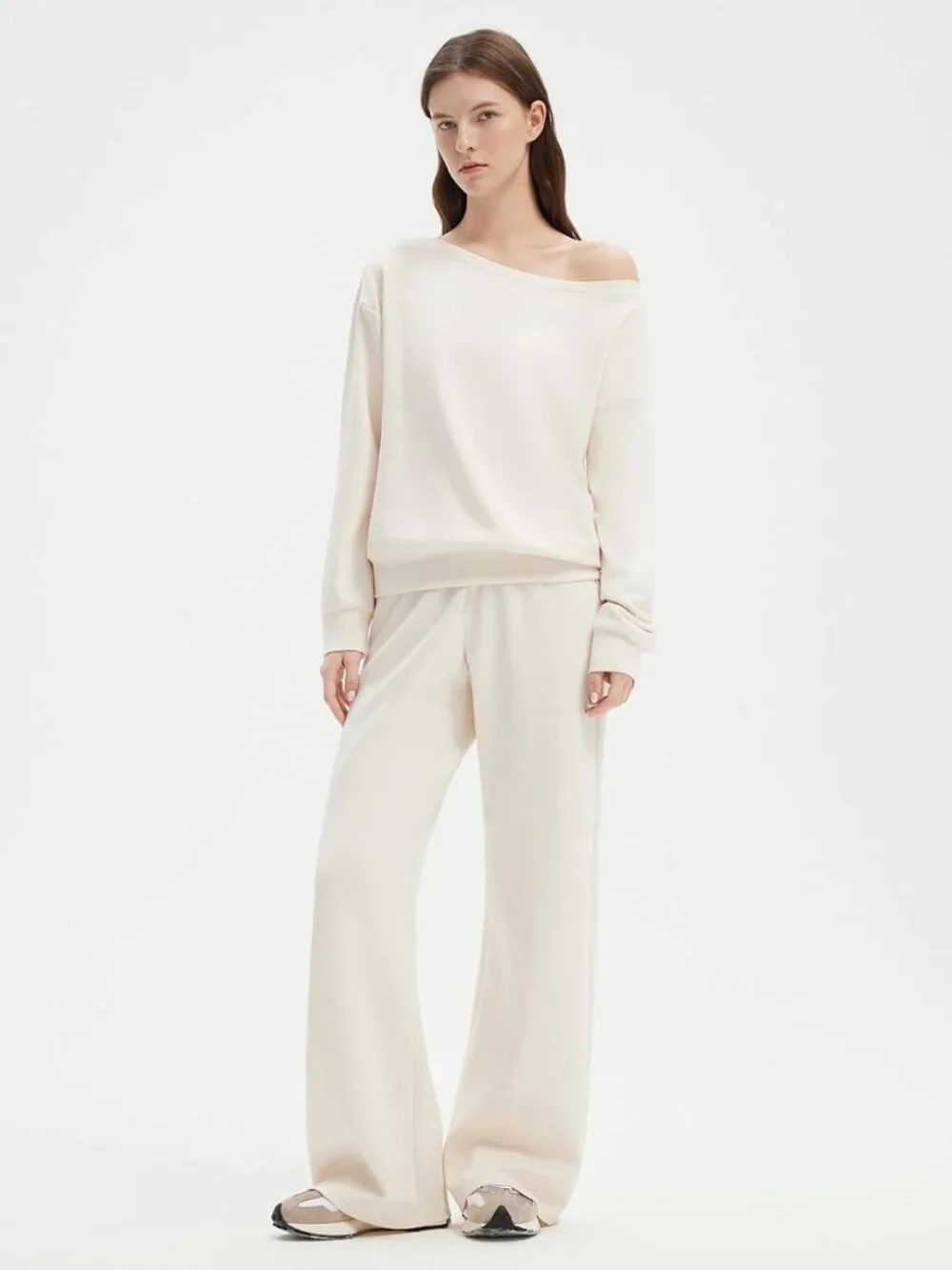 Women 2 Piece Lounge Matching Set Off Shoulder Sweatshirt Wide Leg Sweatpant